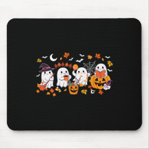 Tapis De Souris Cute Ghost Boire Café Halloween Ghost Fall Bo