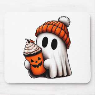 Tapis De Souris Cute Ghost Boire Café Halloween Ghost Ice Cof