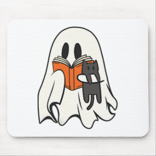 Tapis De Souris Cute Ghost Chat Lecture Livre Saison Éffrayante Ha