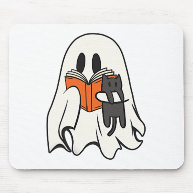 Tapis De Souris Cute Ghost Chat Lecture Livre Saison Éffrayante Ha (Devant)