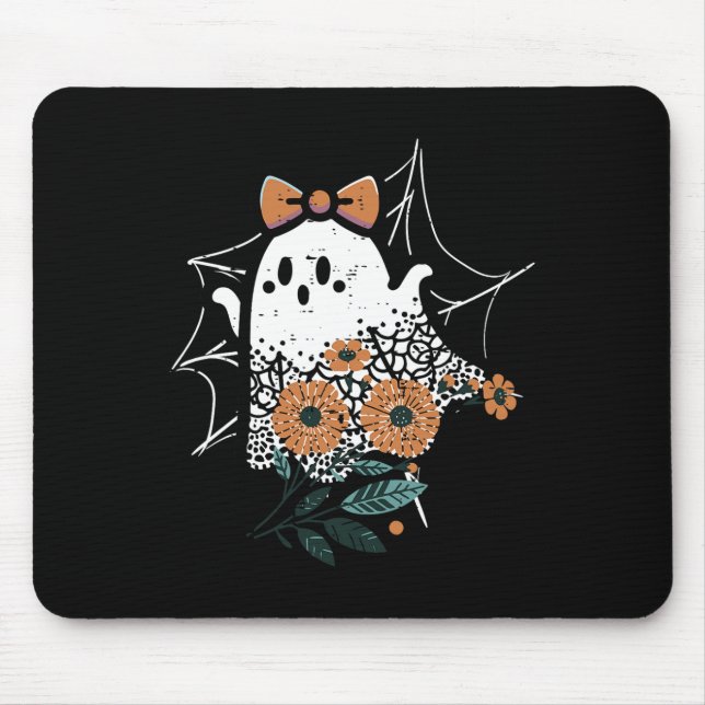 Tapis De Souris Cute Ghost Dancing Retro Halloween Femmes Filles E (Devant)