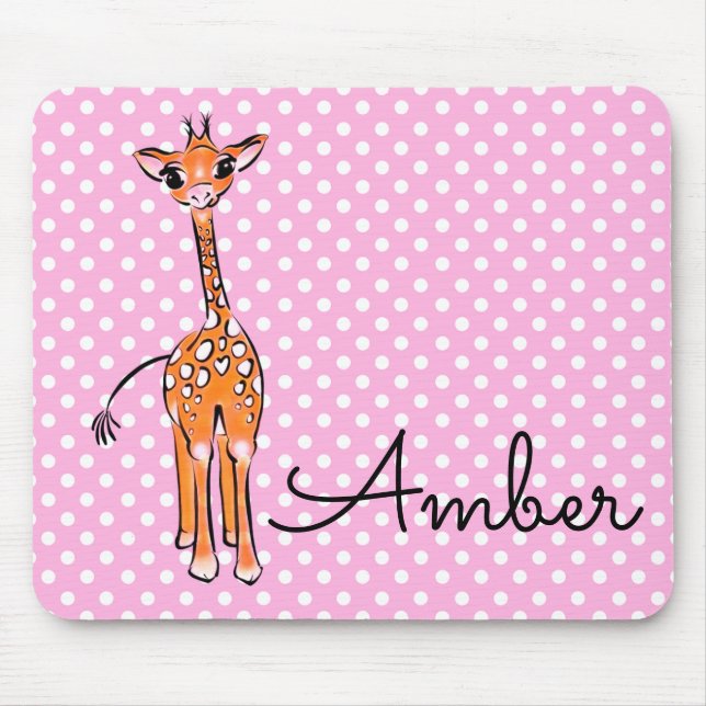 Tapis De Souris Cute girafe dessin animaux safari pois (Devant)