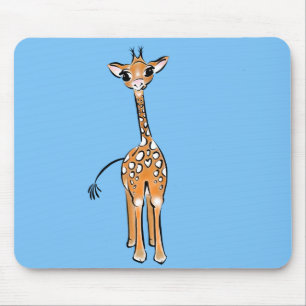 Tapis De Souris Cute Giraffe dessin animaux safari bleu