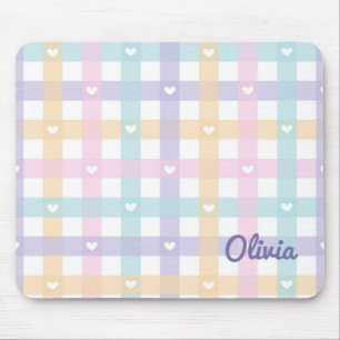 Tapis De Souris Cute Girly En vichy Plaid avec les coeurs