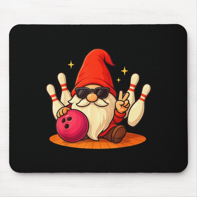 Tapis De Souris Cute Gnome With Sungles Gnome Playing Bowling Men  (Devant)
