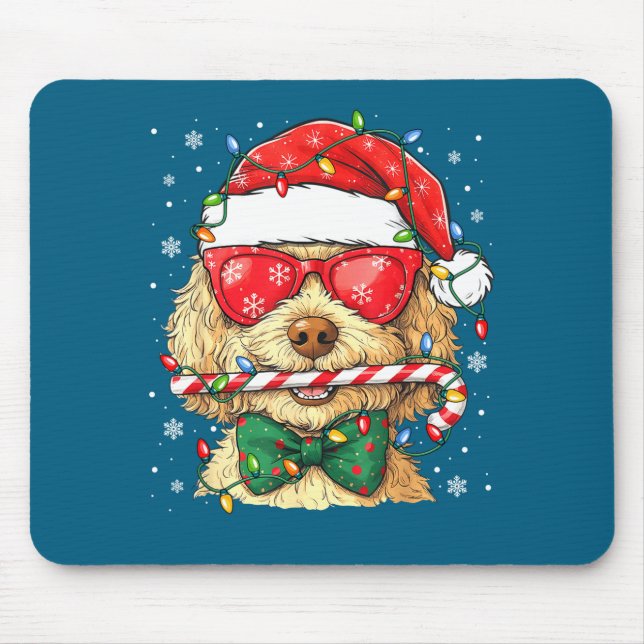 Tapis De Souris Cute Goldendoodle Santa Hat Xmas Lights Goldendood (Devant)