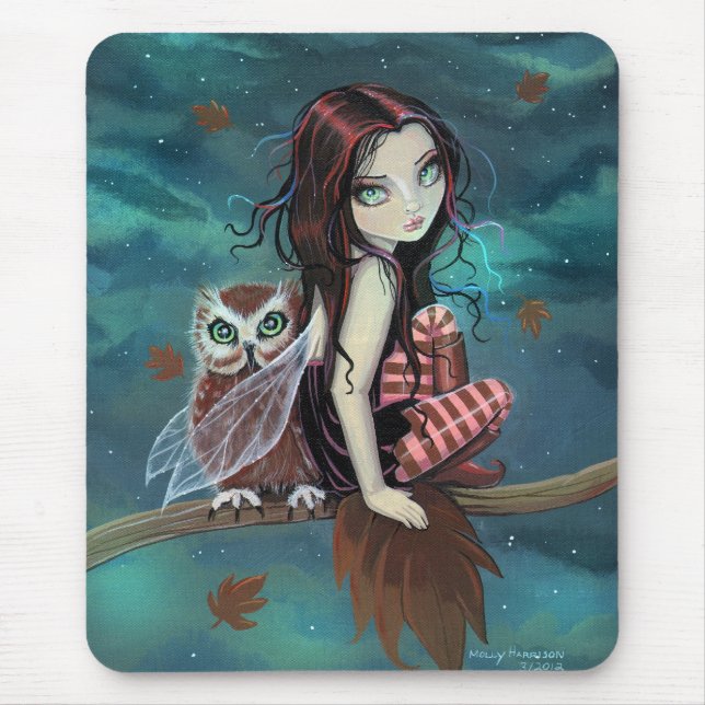 Tapis De Souris Cute Gothic Fairy and Owl Imaginaire Art (Devant)