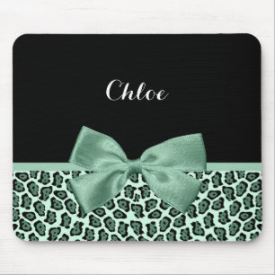 Tapis De Souris Cute Green Jaguar Print Girly Jade Bow and Name