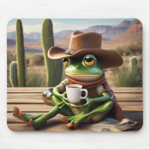 Tapis De Souris Cute grenouille Cowboy avec le café Souris Pad