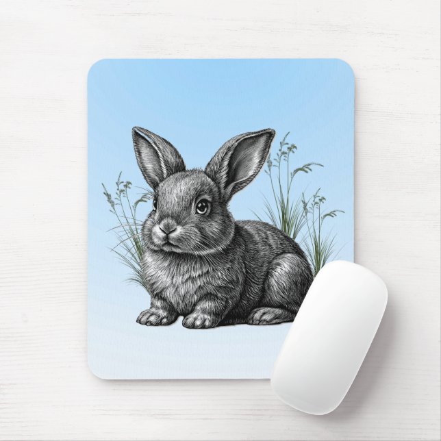 Tapis De Souris Cute Grey Rabbit contre un ciel bleu (Avec souris)