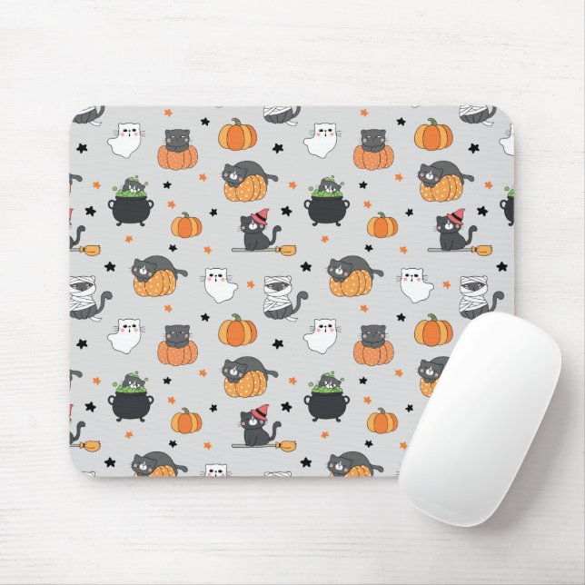 Tapis De Souris Cute Halloween Chats et Fantômes Motif (Avec souris)