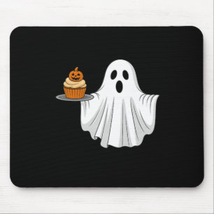 Tapis De Souris Cute Halloween Ghost Holding Citrouille Cupcake Po