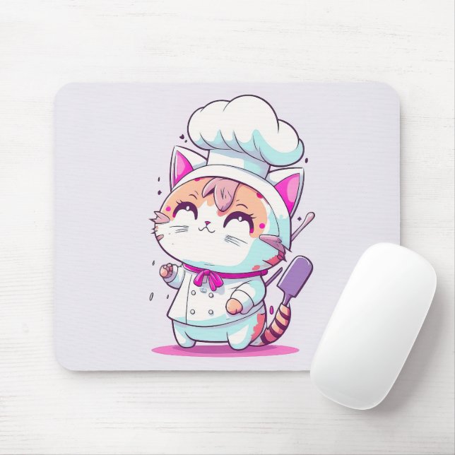 Tapis De Souris Cute Happy Baker Pâtisserie Chef Chat Kitten | (Avec souris)