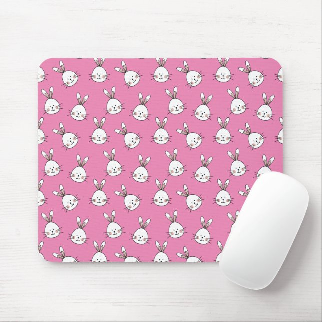 Tapis De Souris Cute Happy White Easter Bunny on Pink (Avec souris)