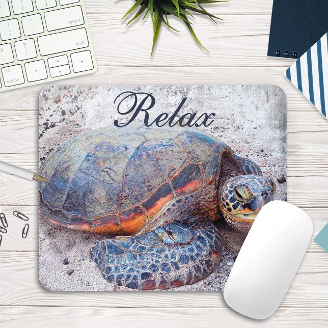 Tapis De Souris Cute Hawaiian Honu Sea Turtle Photo Relax Quote  (Créateur téléchargé)
