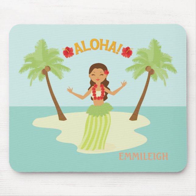 Tapis De Souris Cute Hawaiian Hula Girl Luau Aloha (Devant)