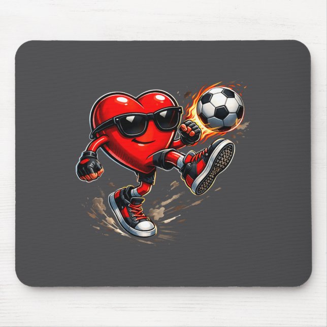 Tapis De Souris Cute Heart Playing Soccer Valentines Day Soccer Bo (Devant)