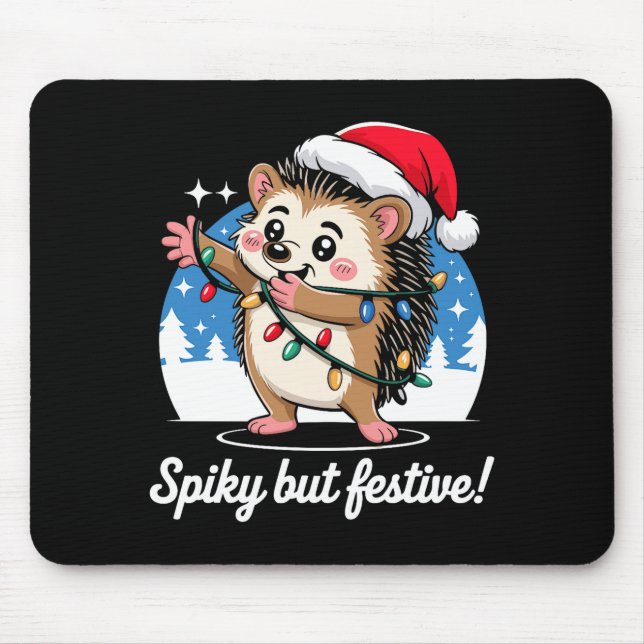 Tapis De Souris Cute Hedgehog With Santa Hat Christmas Lights Wint (Devant)