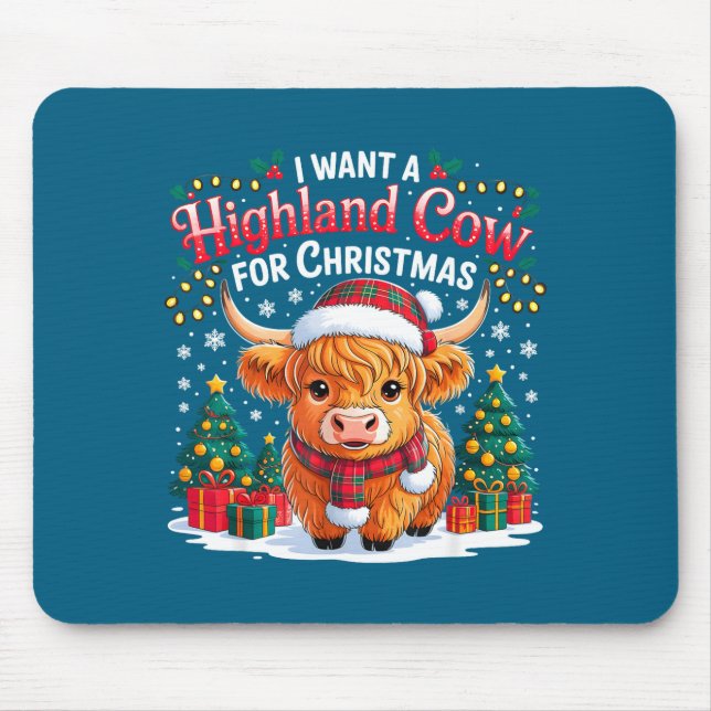 Tapis De Souris Cute Highland Cow Christmas Funny Santa Lights Hol (Devant)