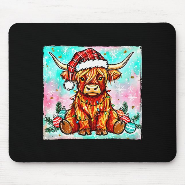 Tapis De Souris Cute Highland Cow Christmas Lights Merry Xmas Cows (Devant)