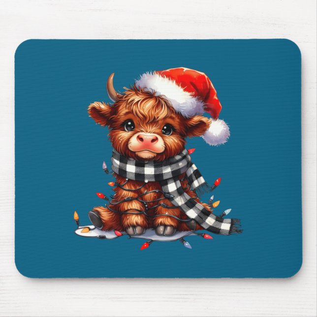Tapis De Souris Cute Highland Cow Christmas Lights Santa Hat Winte (Devant)