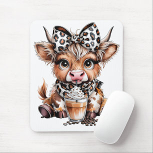 Tapis De Souris Cute Highland Cow Coffee Addict Drôle Boire Café