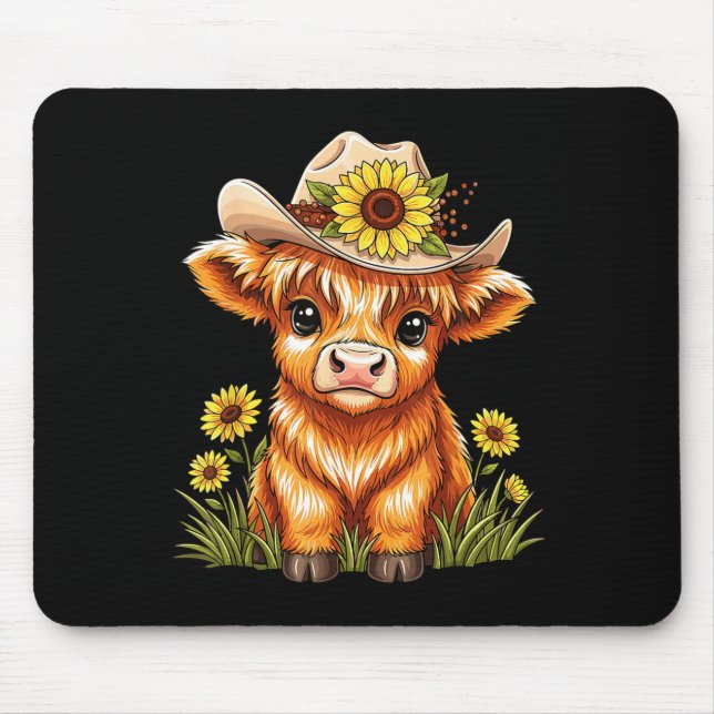 Tapis De Souris Cute Highland Cow Sunflower Farm Scottish Highland (Devant)