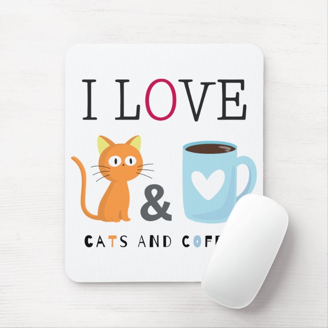 Tapis De Souris Cute I Love Chats et Café Blanc (Avec souris)