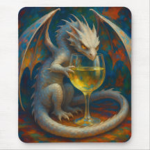 Cute Ivory Dragon & White Wine Fantasy Art