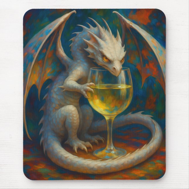 Tapis De Souris Cute Ivory Dragon & White Wine Fantasy Art (Devant)