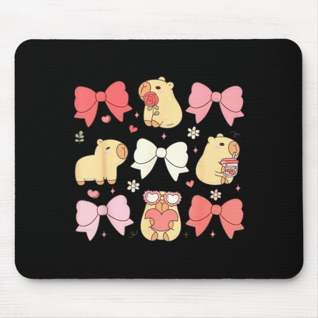 Tapis De Souris Cute Kawaii Animals And Nk Coquette Bows Aesthetic (Devant)