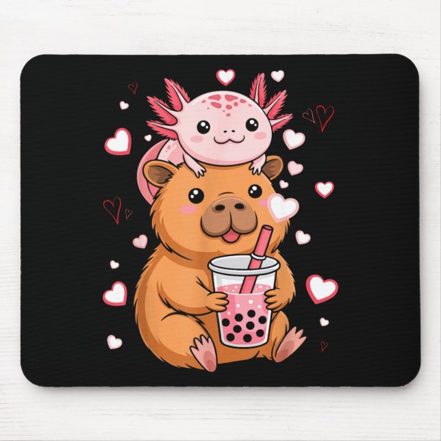Tapis De Souris Cute Kawaii Axolotl Capybara Bubble Tea Boys Girls (Devant)
