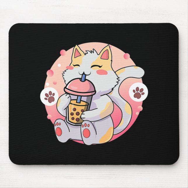 Tapis De Souris Cute Kawaii Chat Boba Tea Anime Kitten Cadeau Enfa (Devant)