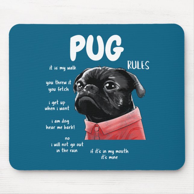 Tapis De Souris Cute Kawaii Funny Black Pug Dog Rules Men Women Ki (Devant)