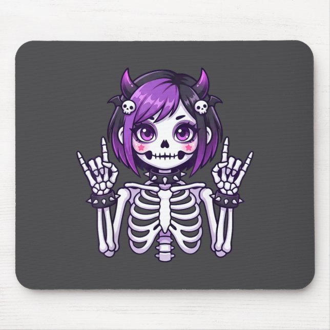Tapis De Souris Cute Kawaii Goth Girl Skeleton Punk-goth Alternati (Devant)