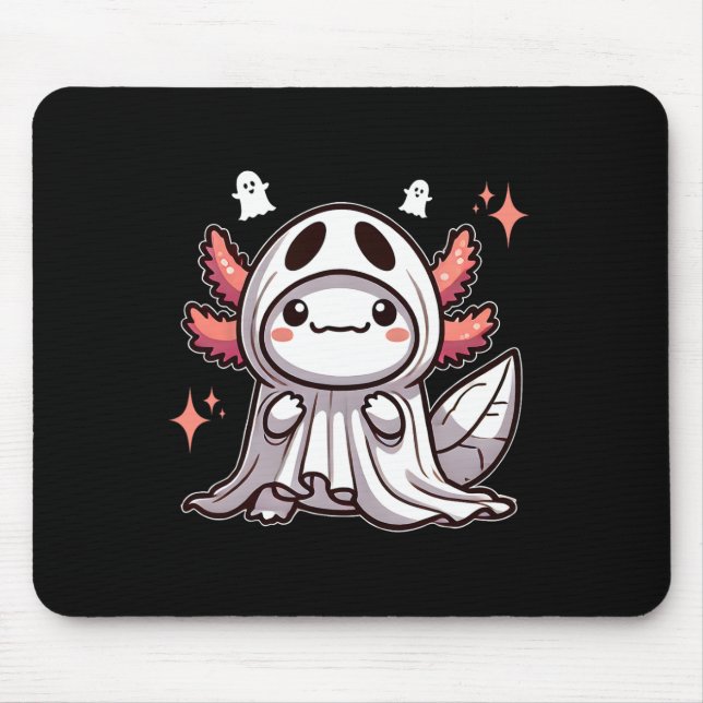 Tapis De Souris Cute Kawaii Halloween Ghost Axolotl (Devant)