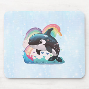 Tapis De Souris Cute Kawaii Orca Killer Whale Rainbows Papillons