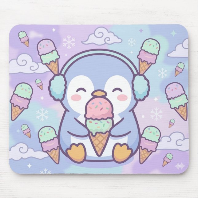 Tapis De Souris Cute Kawaii Penguin with Ice Cream Mouse Pad (Devant)