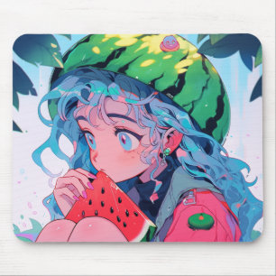 Tapis De Souris Cute Kawaii Watermelon Fruit Nature Anime Girl