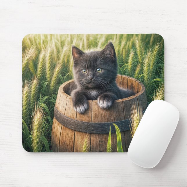 Tapis De Souris Cute Kitten En Baril De Bois (Avec souris)