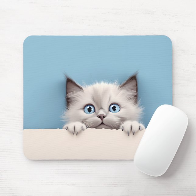 Tapis De Souris Cute Kitten Peeking Ragdoll Chat (Avec souris)