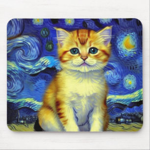 Tapis De Souris Cute Kitten Starry Night Van Gogh