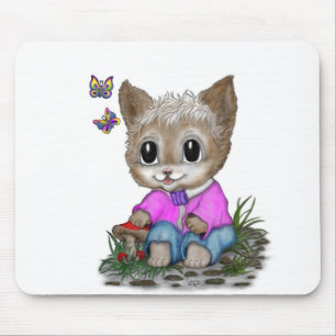 Tapis De Souris Cute Kitty Chat et Papillon