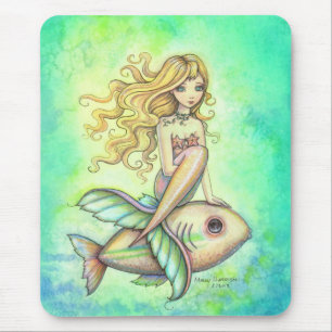Tapis De Souris Cute Little Fish and Mermaid Imaginaire Art