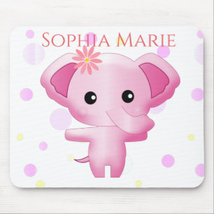 Tapis De Souris Cute Little Pink Baby Girl Elephant
