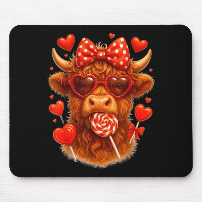 Tapis De Souris Cute Lollip Highland Cow Valentine's Day Red Heart (Devant)
