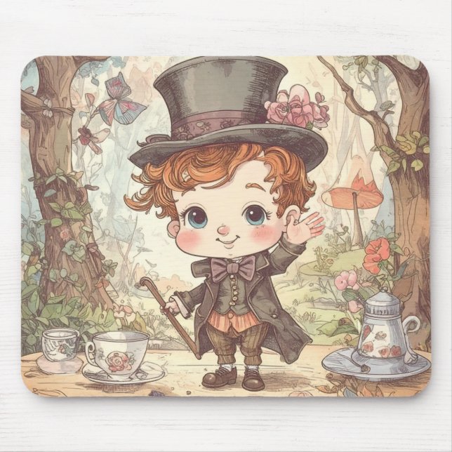 Tapis De Souris Cute Mad Hatter Whimsical Wonderland Woodland Art (Devant)