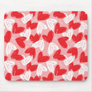 Tapis De Souris Cute motif moderne rouge et blanc coeurs