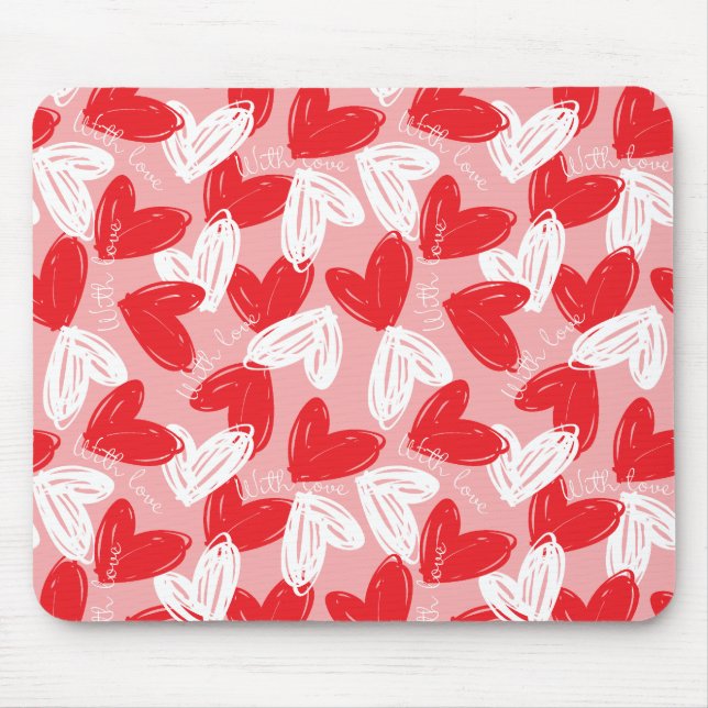 Tapis De Souris Cute motif moderne rouge et blanc coeurs (Devant)