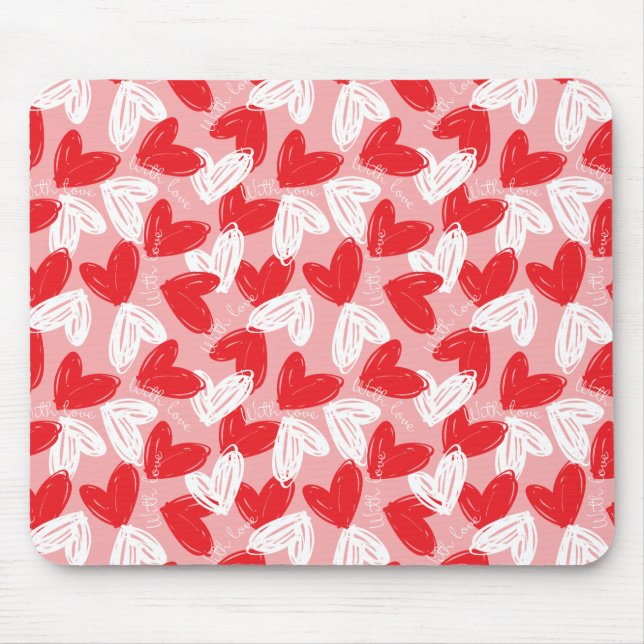 Tapis De Souris Cute motif moderne rouge et blanc coeurs (Devant)